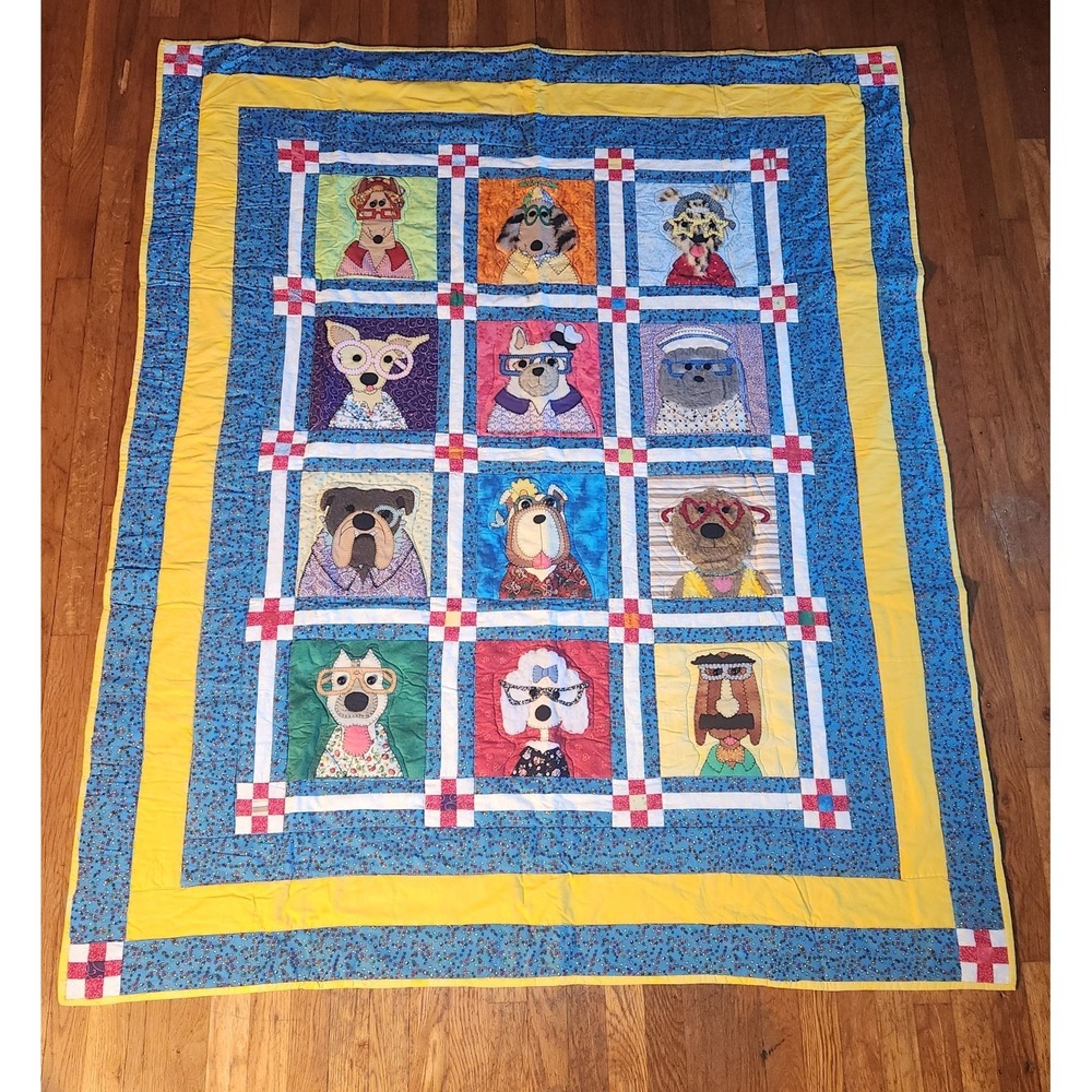 Amy Bradley Dazzling Dogs Pattern Handmade Quilt‎ Appliqué Design~69" x 56"